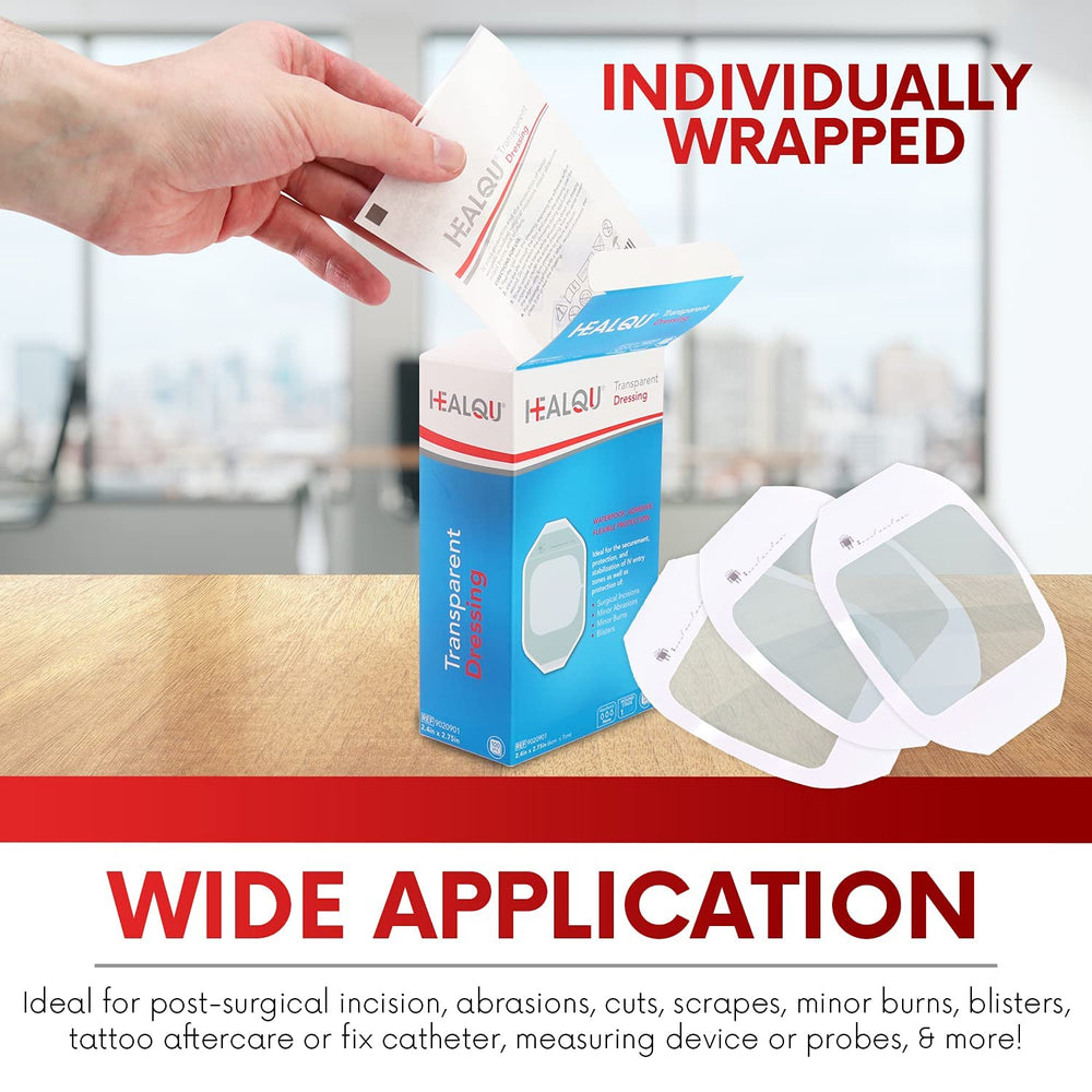 Healqu post-surgical incision protection dressing shields healing areas.