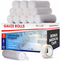 Healqu premium gauze rolls, 6 in by 4.1 yd, ideal for securing dressings.
