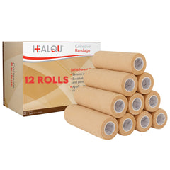 Healqu self-adhesive bandage wrap on arm provides slip-free support during activity.