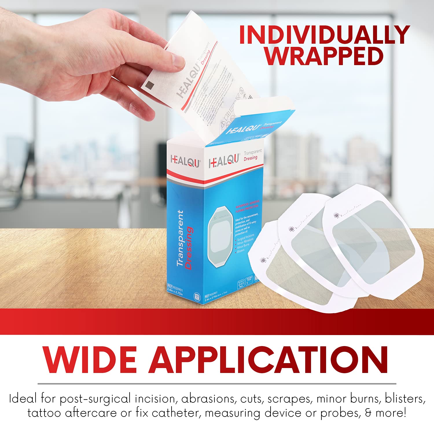 Healqu waterproof breathable dressing protects while you shower or swim.