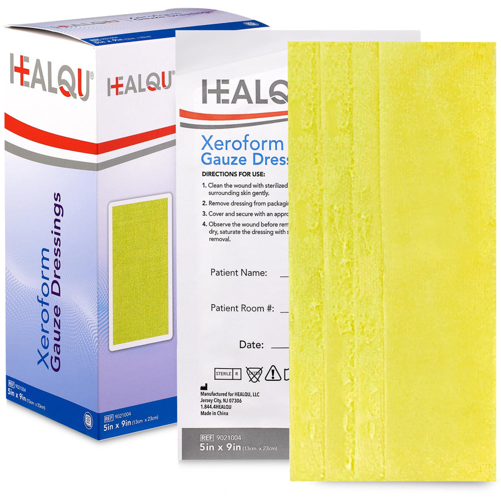 Healqu Xeroform 5x9 box - sterile, non-adherent dressing for wound care