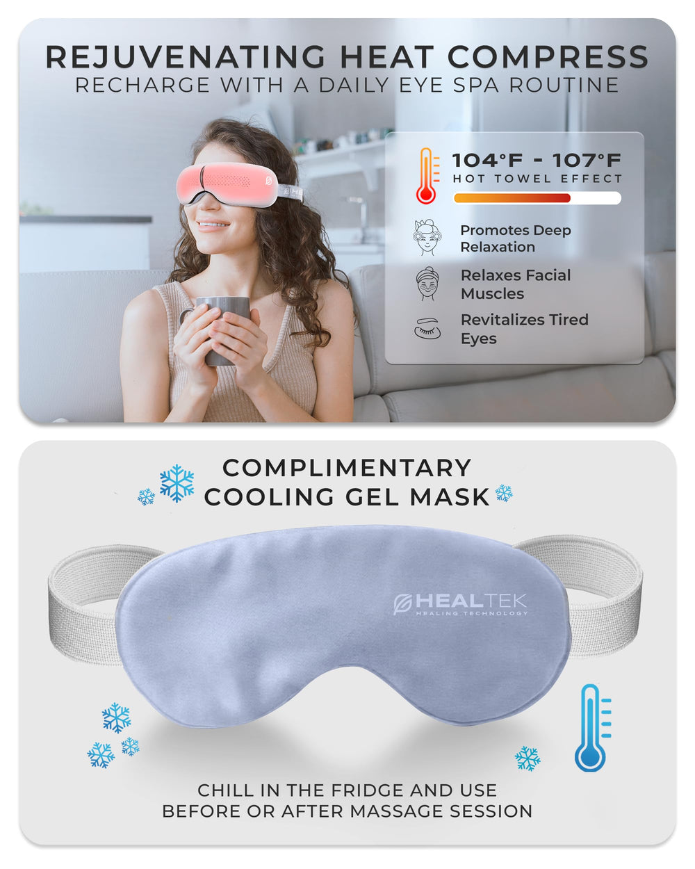HealTek cooling gel mask provides refreshing cold relief after long screen sessions.