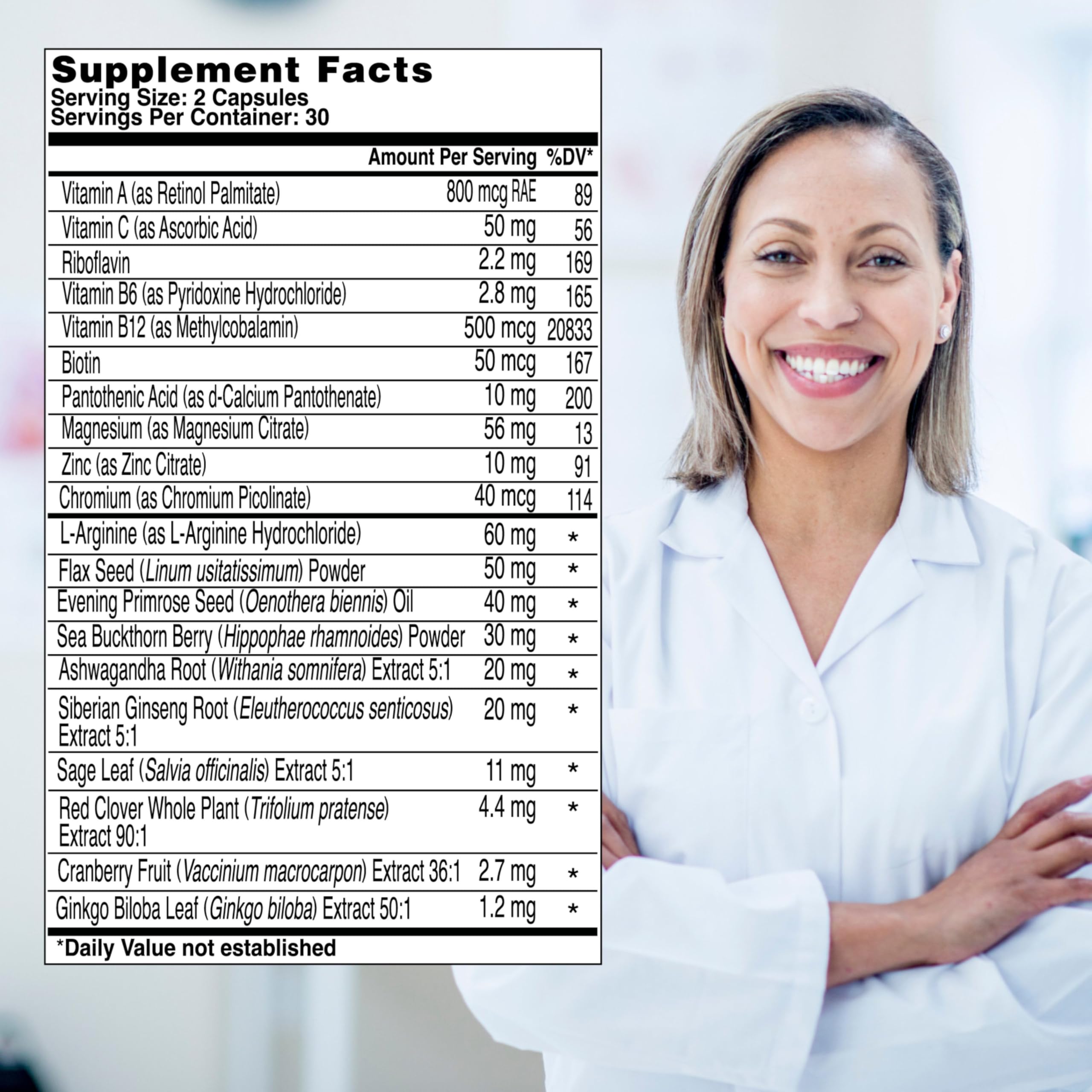 Close-up of Health & Her ingredient blend for energy and wellbeing.
