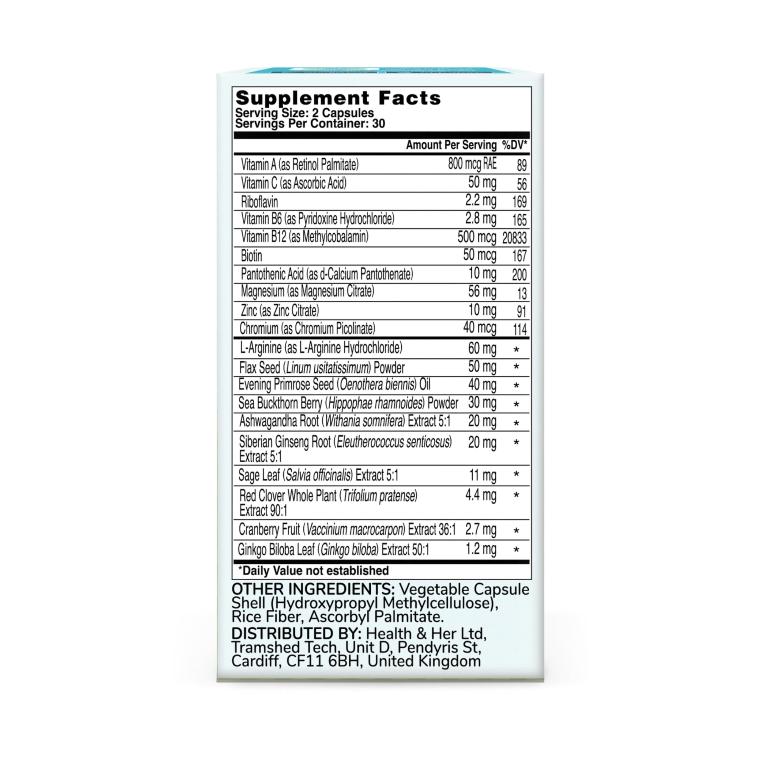 Health & Her vegan cruelty-free certification seal on packaging.