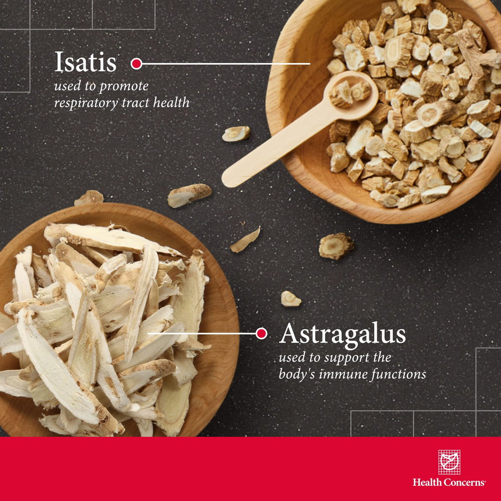 Close-up of Astra Isatis ingredients featuring astragalus and licorice