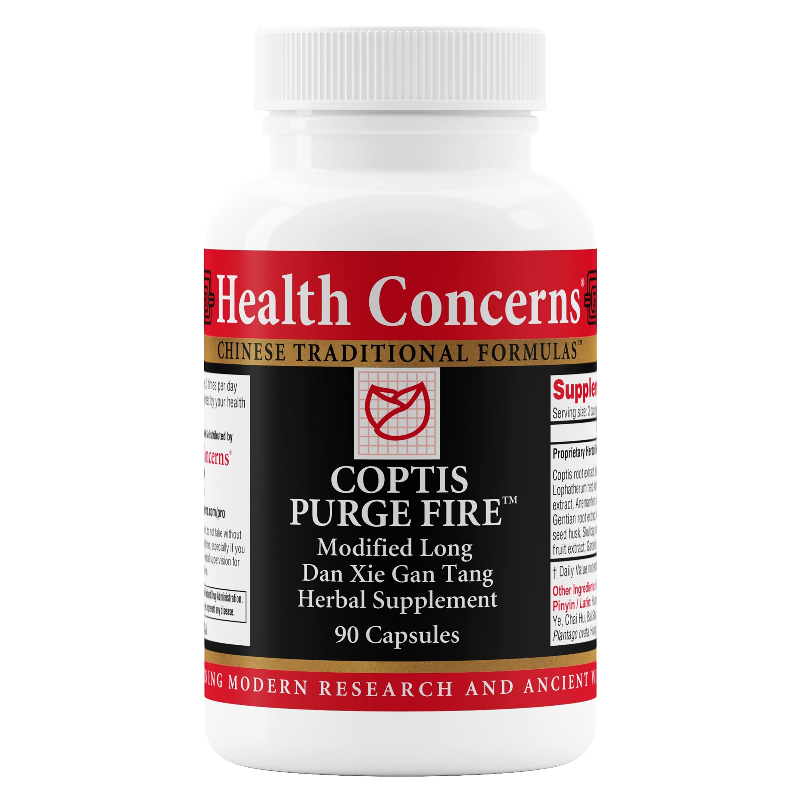 Health Concerns Coptis Purge Fire bottle highlights herbal immune support.