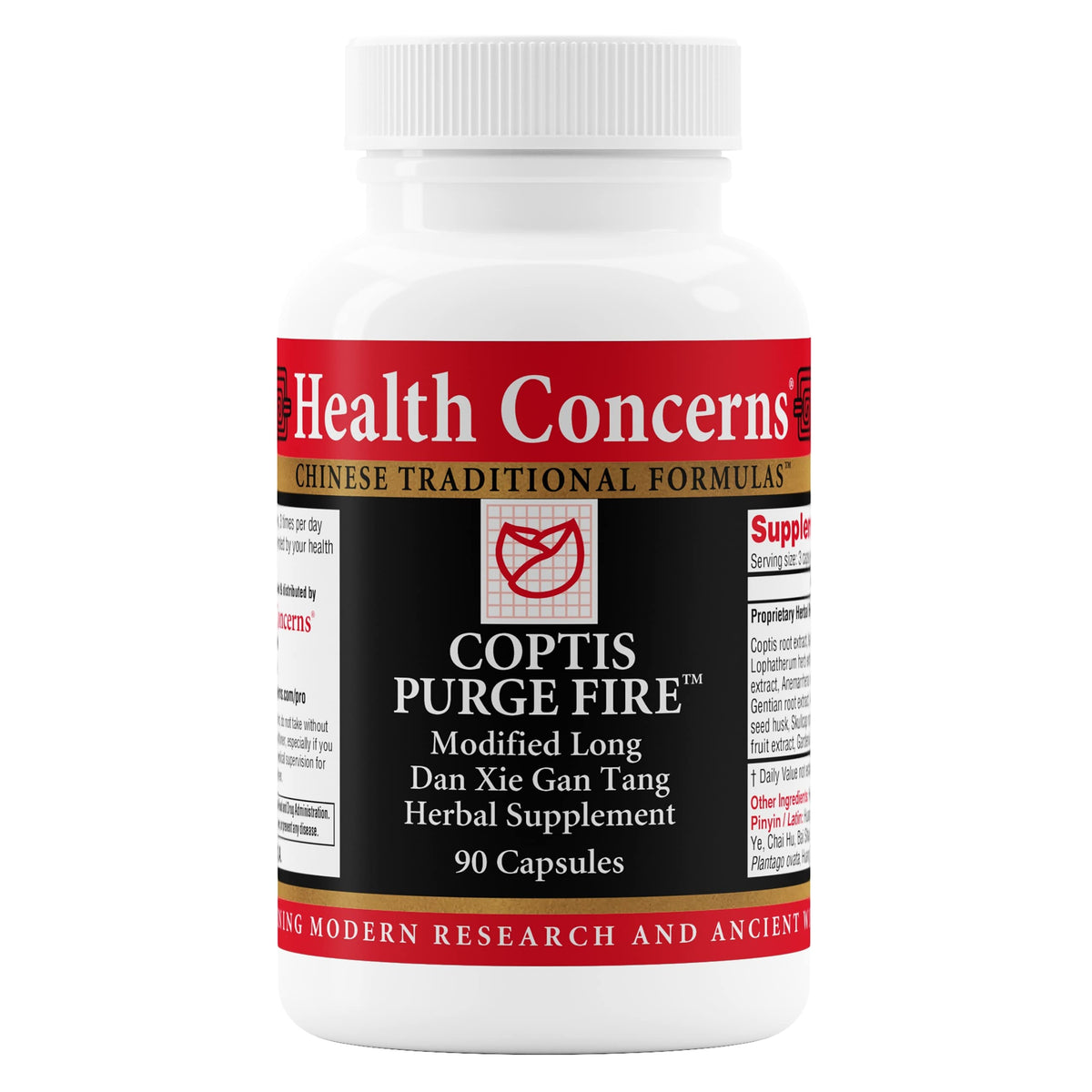 Health Concerns Coptis Purge Fire bottle highlights herbal immune support.