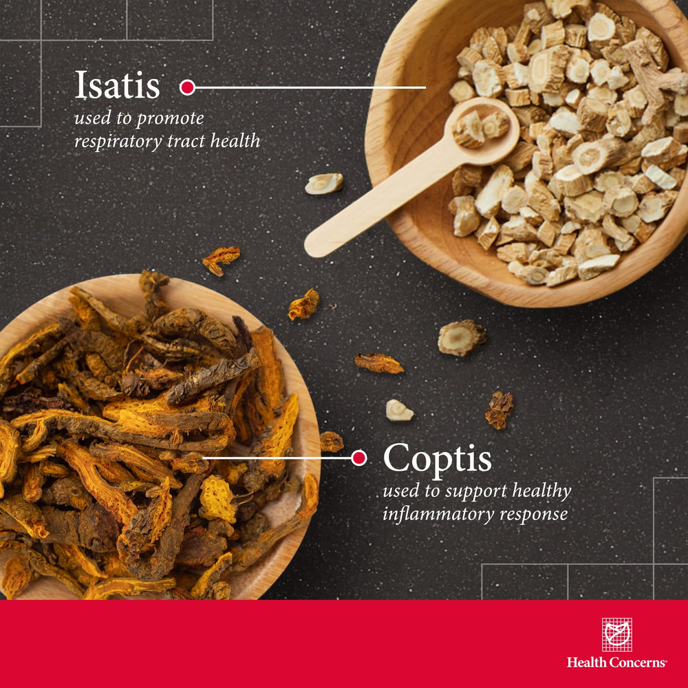 Health Concerns Coptis Purge Fire label detail shows detox and balance blend.