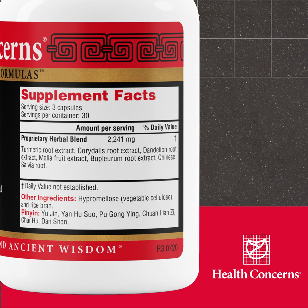 Health Concerns GB-6 herbal capsules close-up showing premium formula
