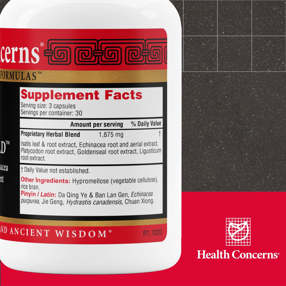 Health Concerns Isatis Gold ingredient collection highlights a multi-herb blend.