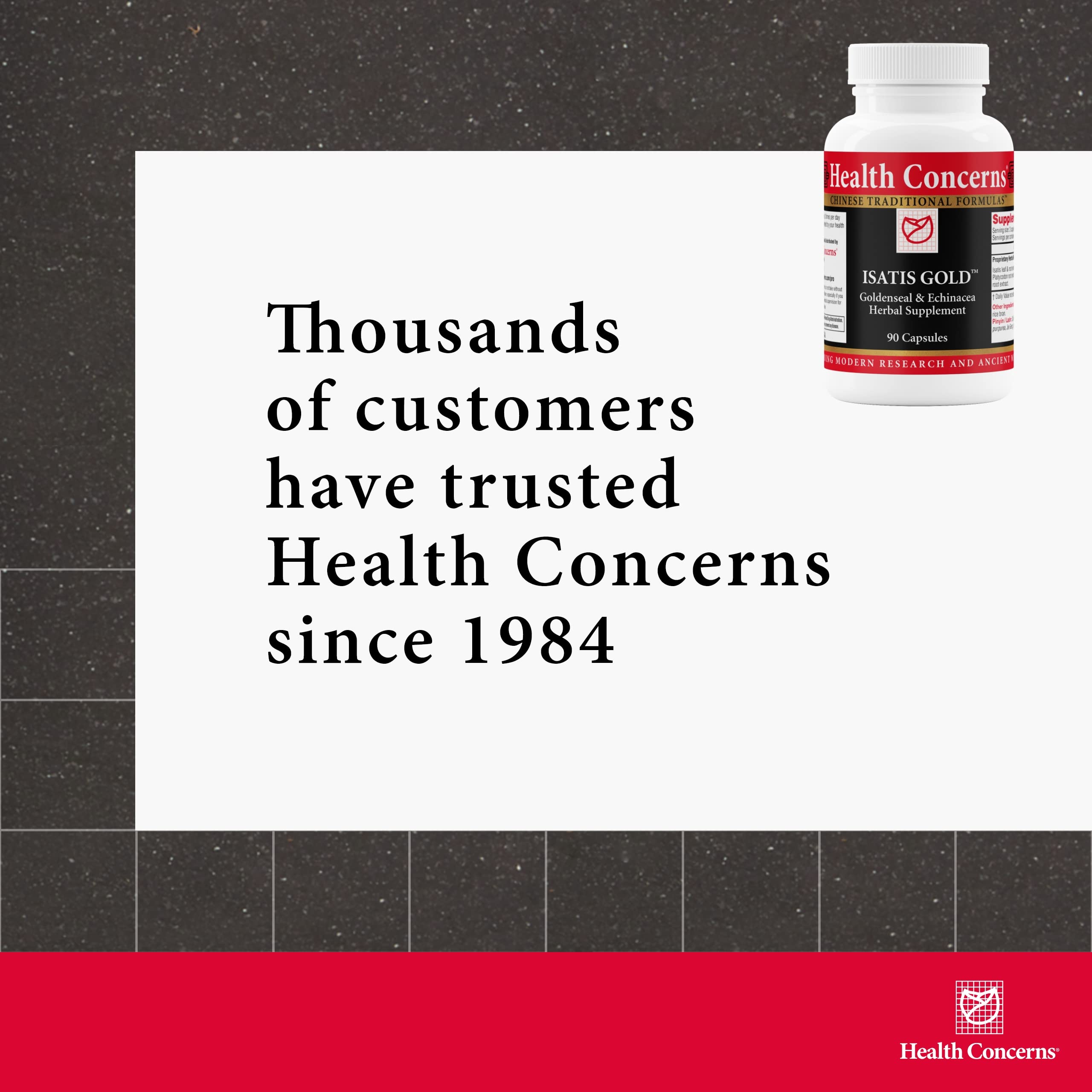 Health Concerns Isatis Gold travel-pack ready for on-the-go wellness.