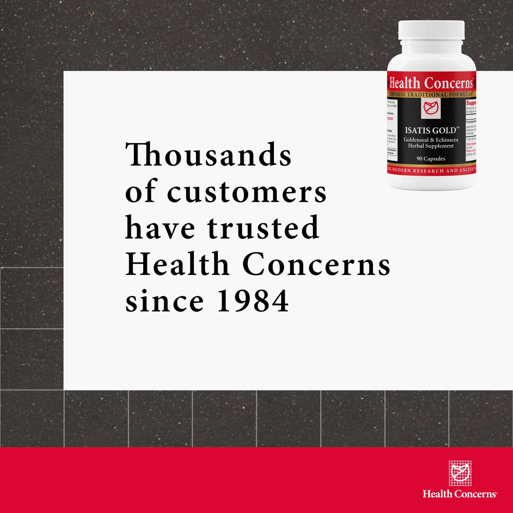 Health Concerns Isatis Gold travel-pack ready for on-the-go wellness.
