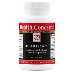 Health Concerns Skin Balance bottle with capsules on a clean surface for skin comfort.