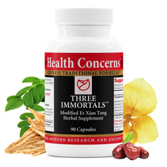 Health Concerns Three Immortals bottle front, natural menopause support option for daily use.