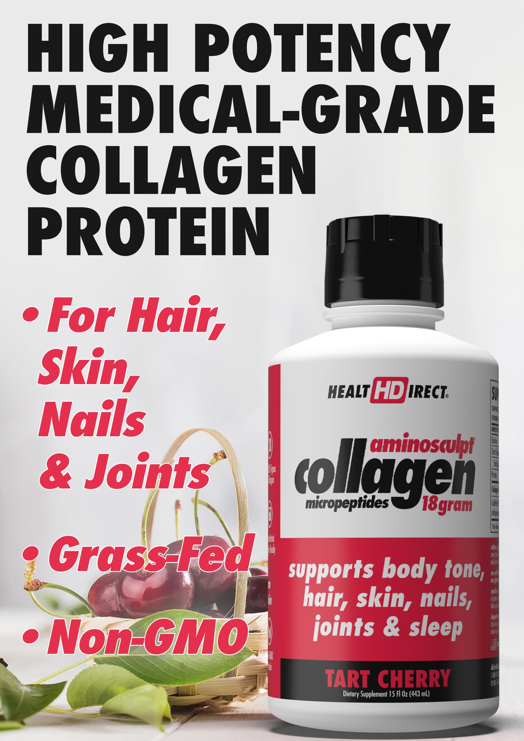 Health Direct AminoSculpt rapid absorption dropper highlights high potency collagen peptides.