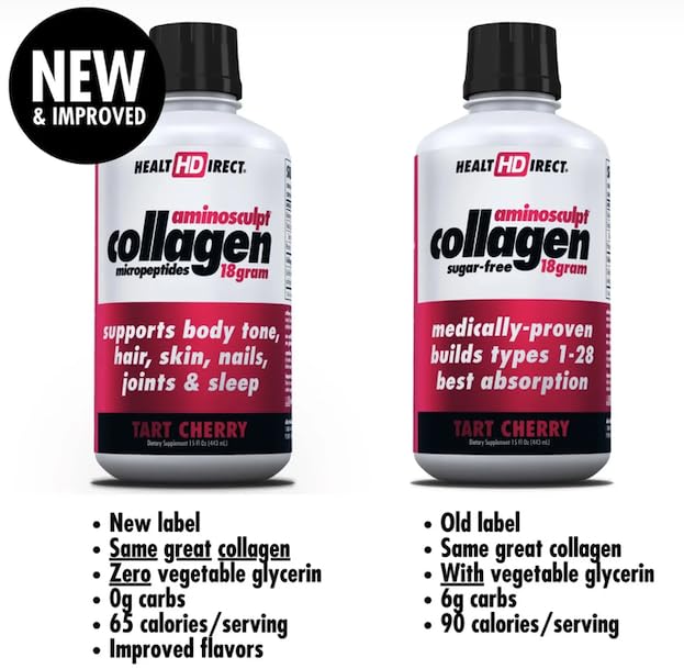HEALTH DIRECT AminoSculpt mango-flavored collagen in a glass for easy daily use.