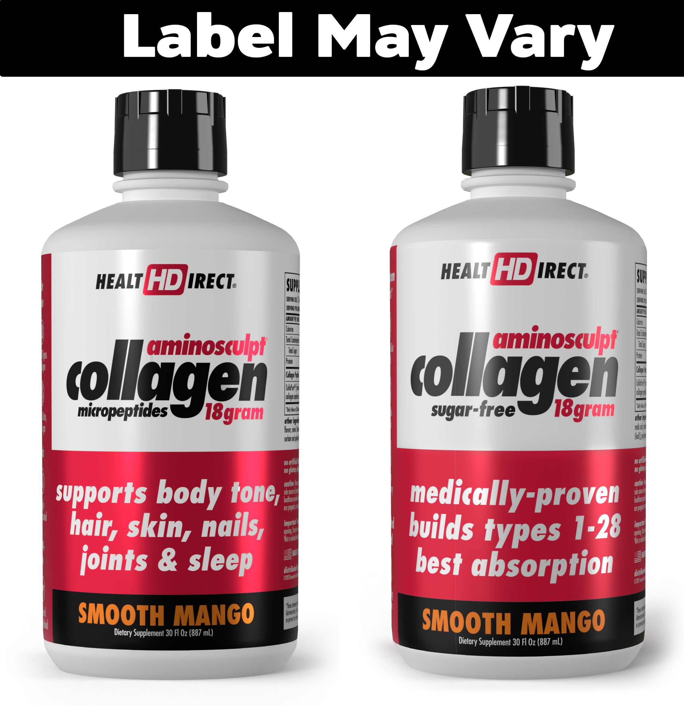HEALTH DIRECT AminoSculpt sugar-free collagen pour shot highlighting quick absorption.