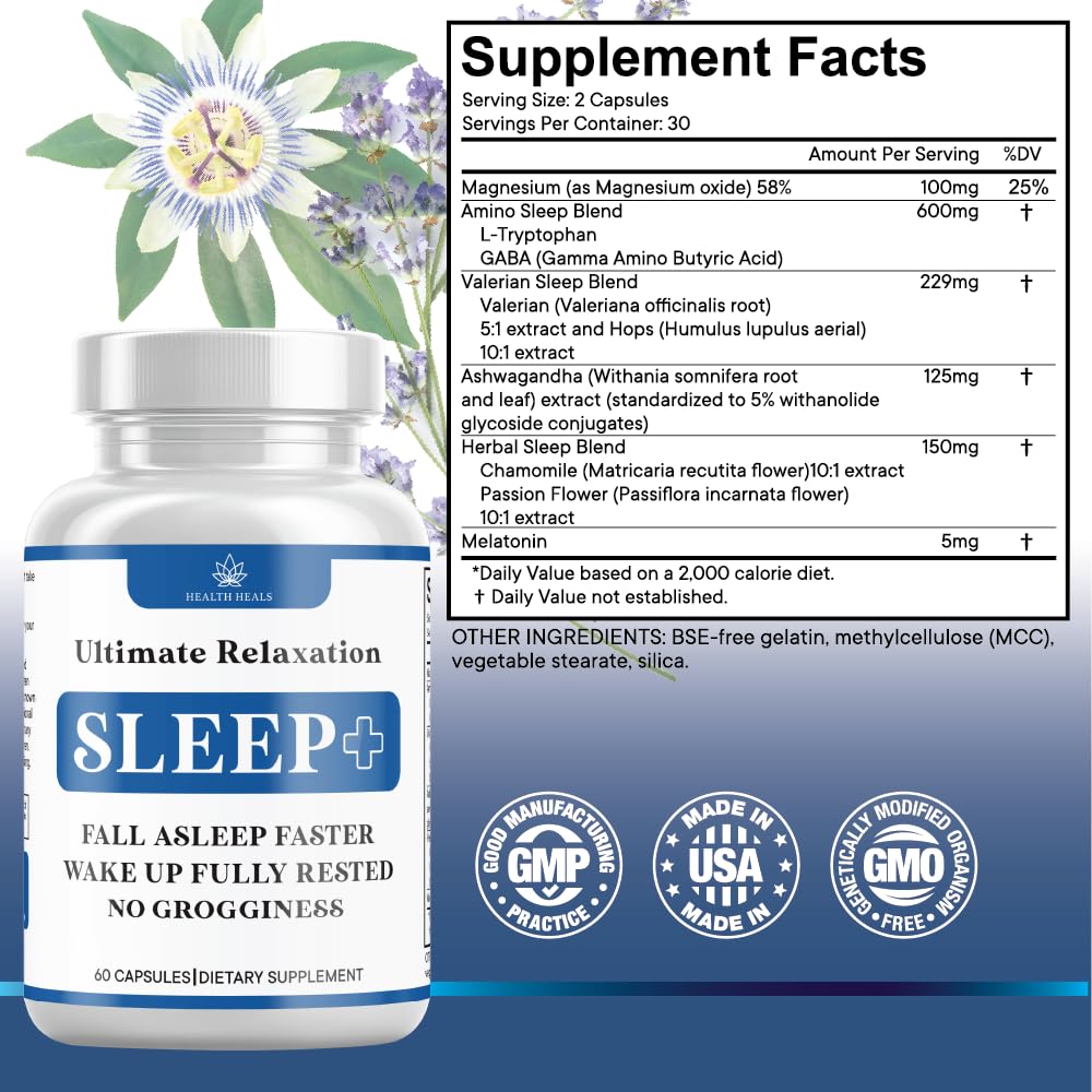 Health Heals Relaxation Sleep Aid capsules in hand ready to support sleep