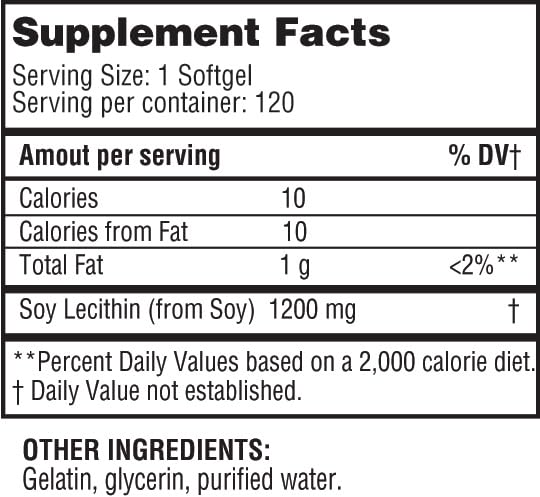 Health LFE Lecithin softgels on counter for digestive and cognitive use