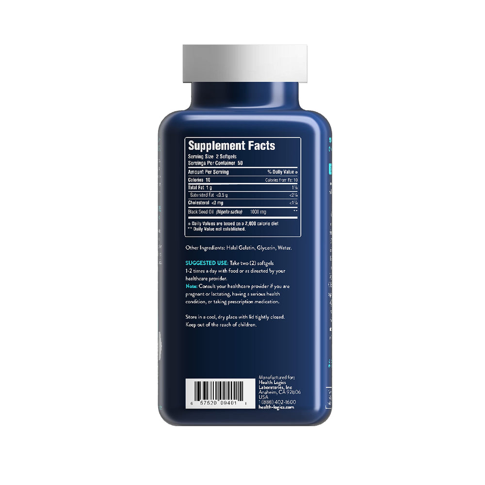 Health Logics Black Seed Oil cold-pressed extraction highlights purity.