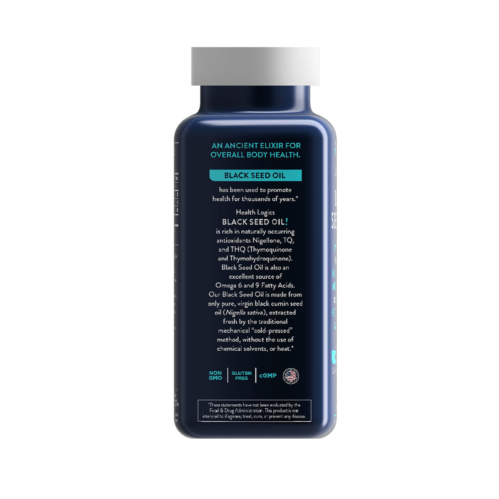 Health Logics Black Seed Oil ingredients list shows allergen-free formulation.