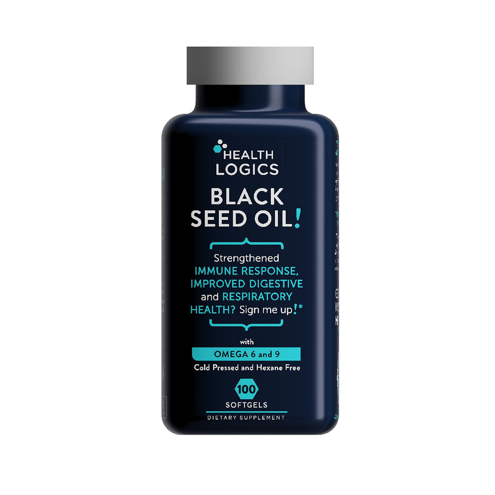 Health Logics Black Seed Oil soft gels bottle for daily wellness support.