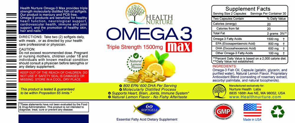 Health Nurture Omega-3 Max bottle with lemon flavor eases daily intake