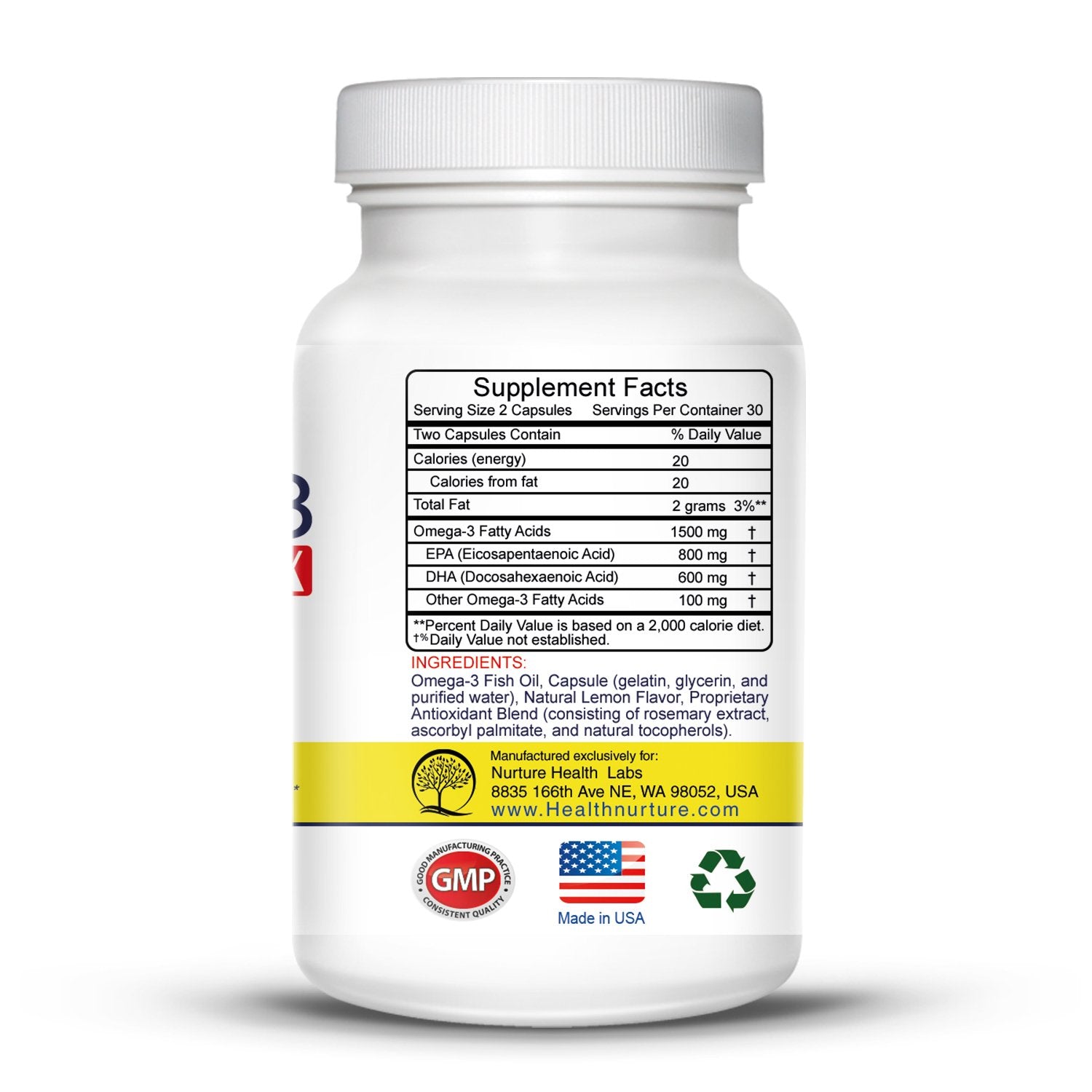 Two Health Nurture capsules per serving balance EPA and DHA intake