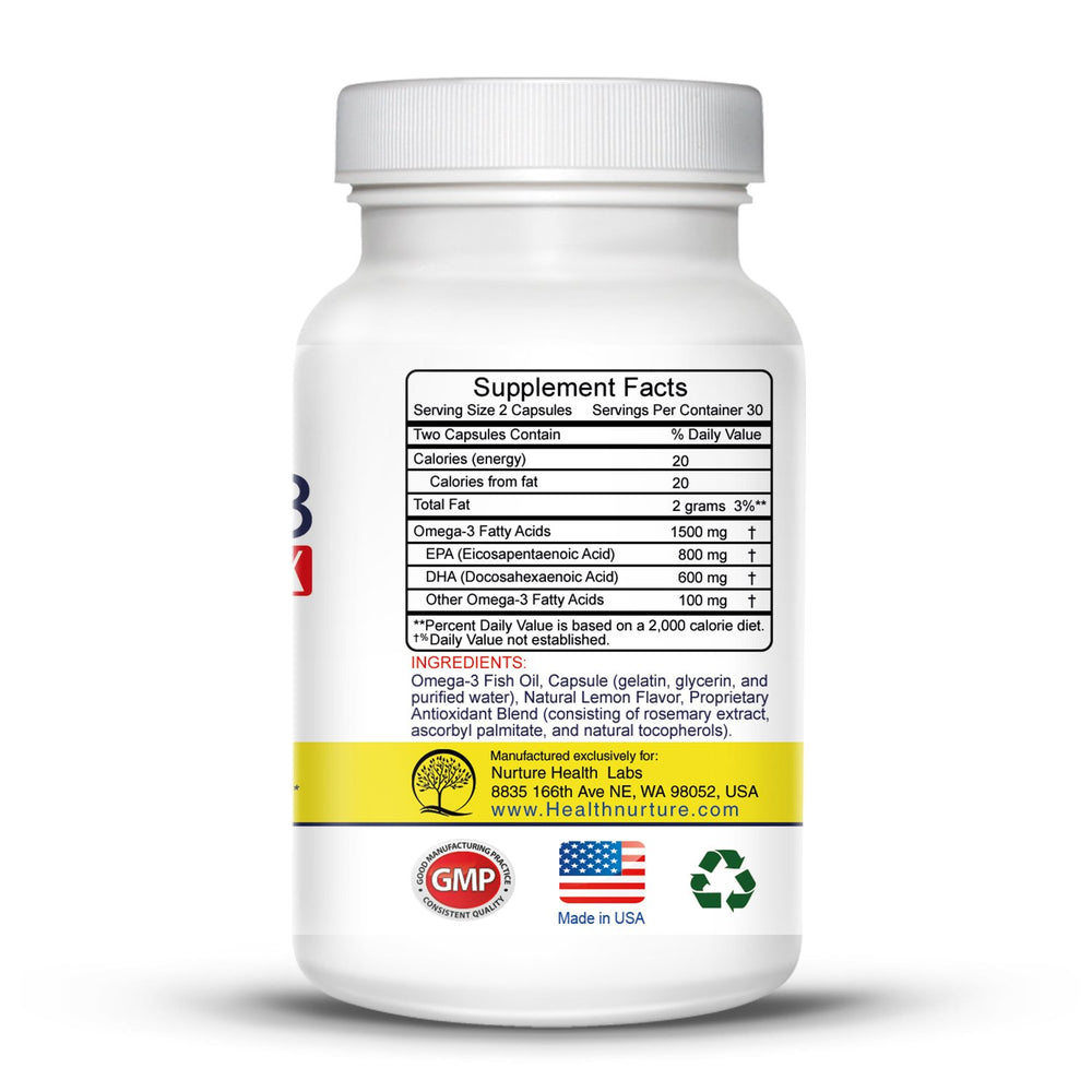 Two Health Nurture capsules per serving balance EPA and DHA intake