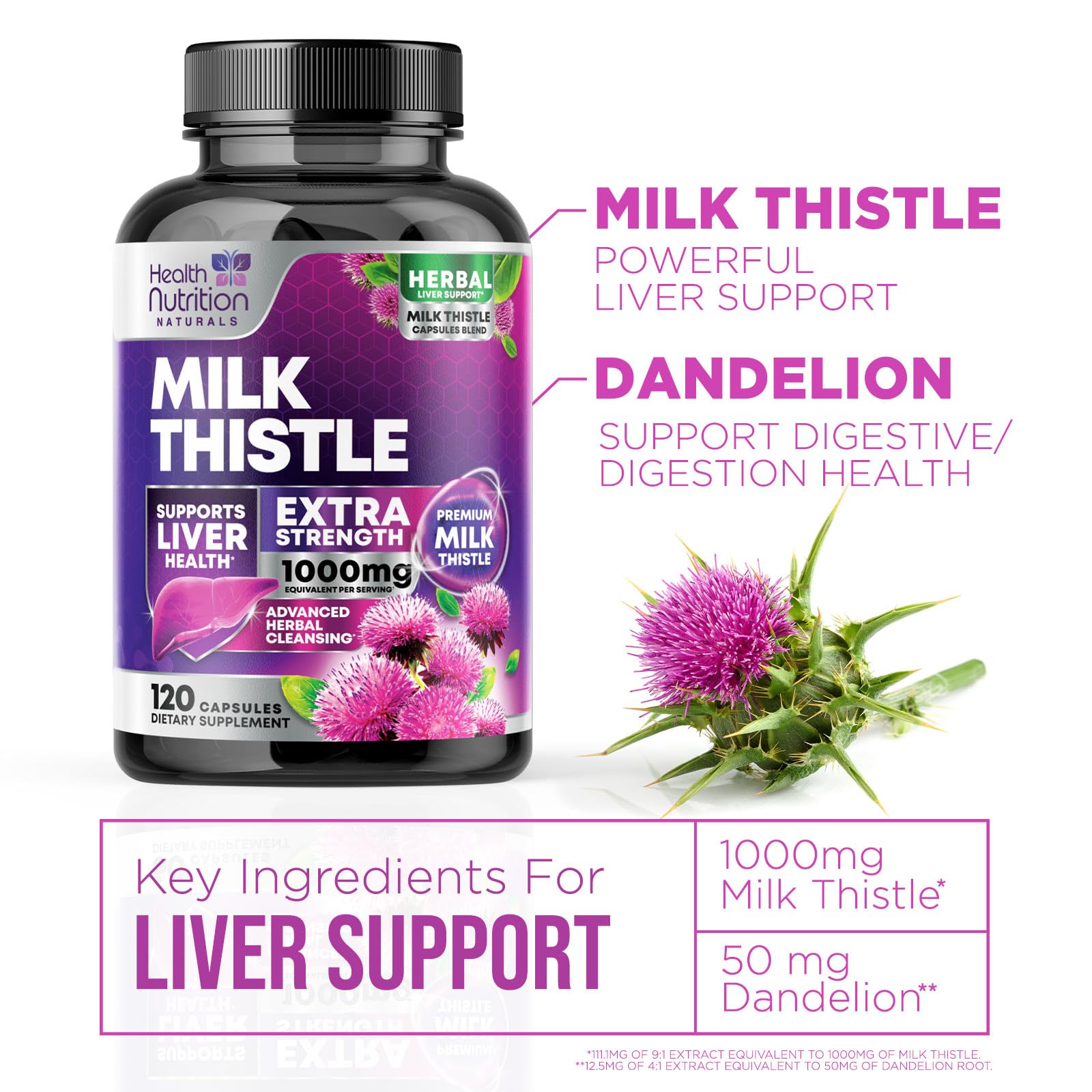 Health Nutrition Naturals 9:1 strength formulation signals potent milk thistle.