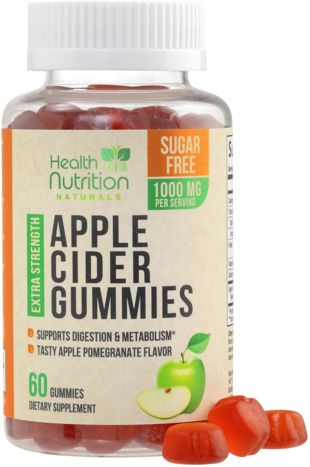 Health Nutrition Naturals gomitas ACV 1000 mg, botella lista para consumo diario.