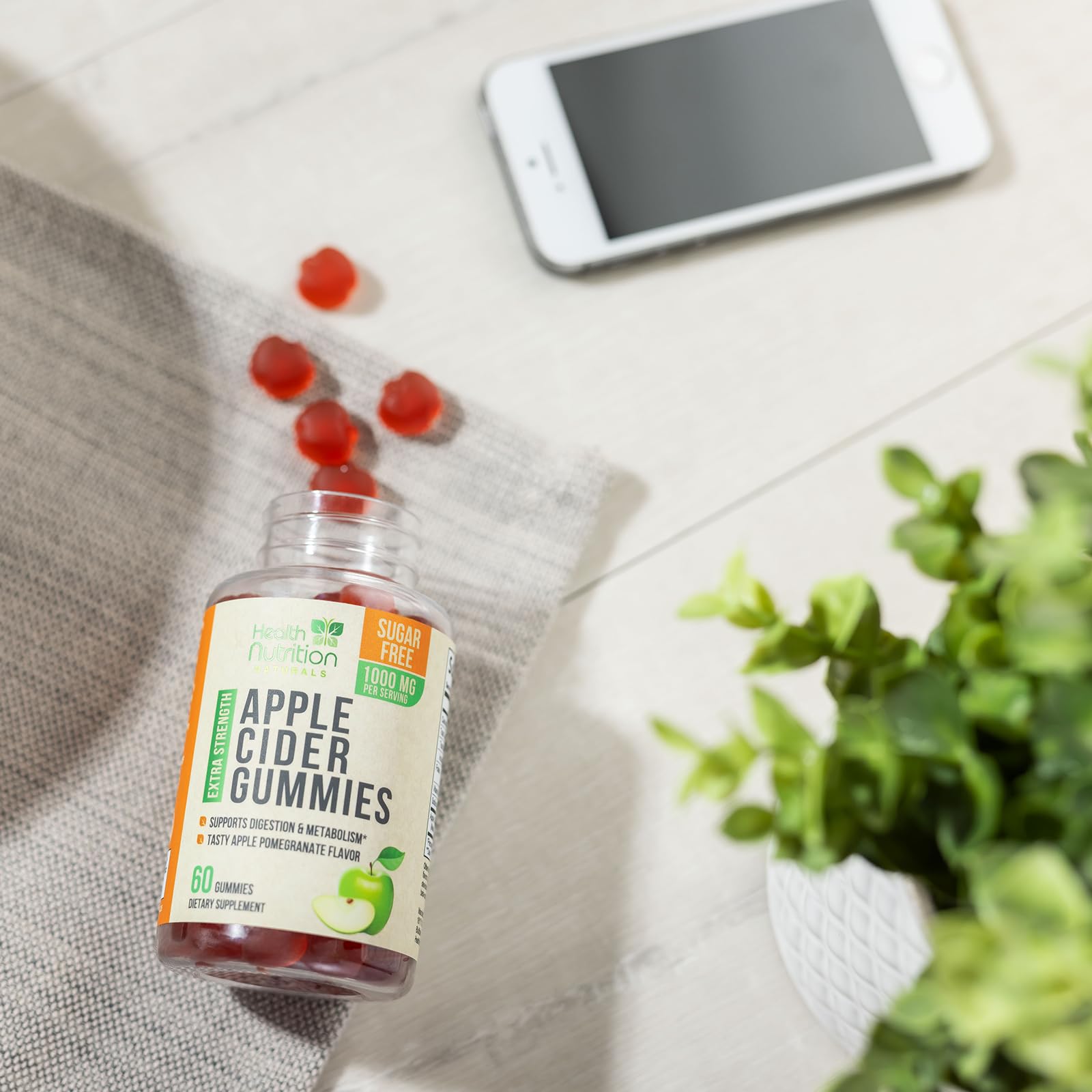Health Nutrition Naturals gomitas ACV 1000 mg, envase reciclable y práctico.
