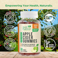 Health Nutrition Naturals gomitas ACV 1000 mg, ingredientes clave con vitamina B12 para energía.