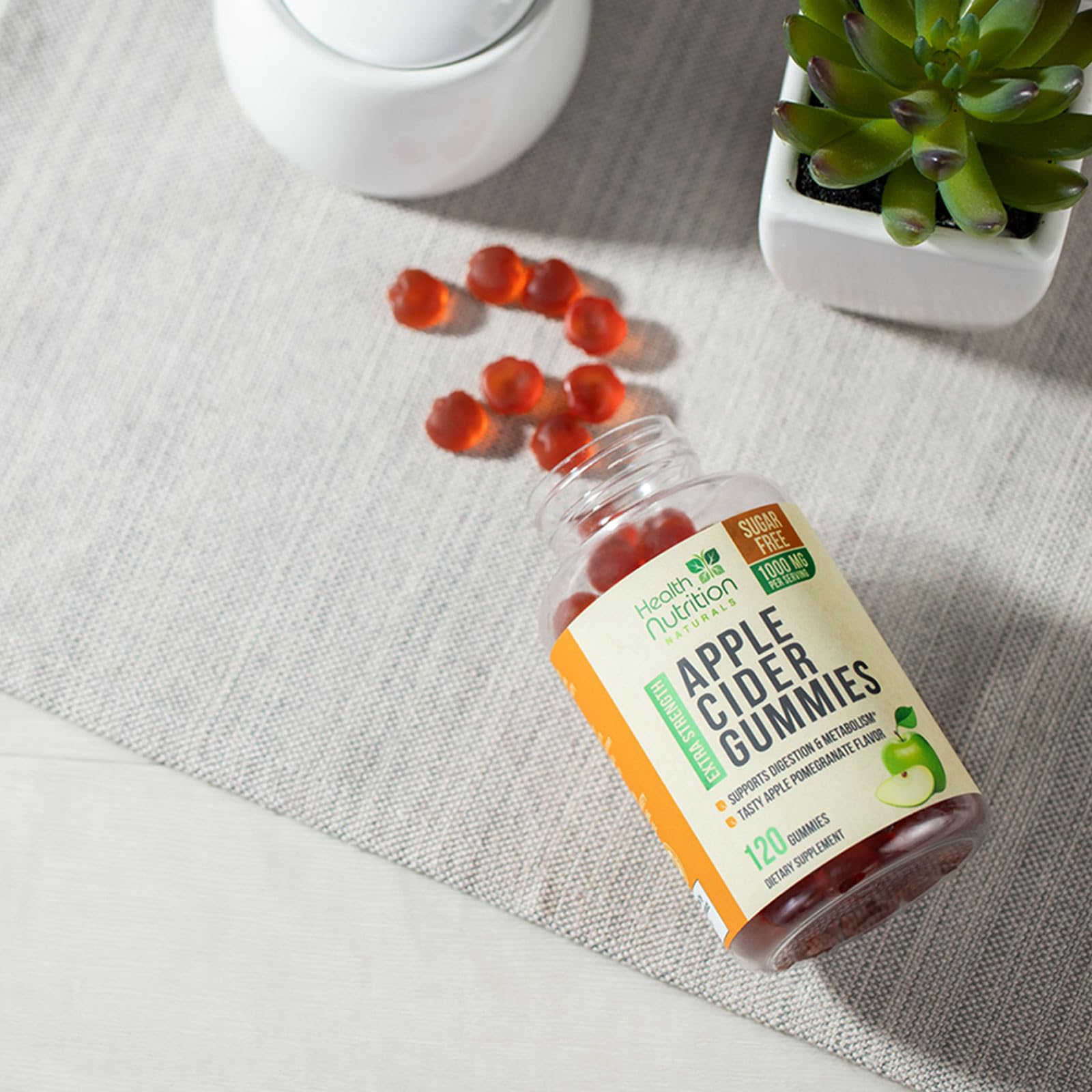 Health Nutrition Naturals Apple Cider Vinegar Gummies box demonstrates value with 120 gummies.