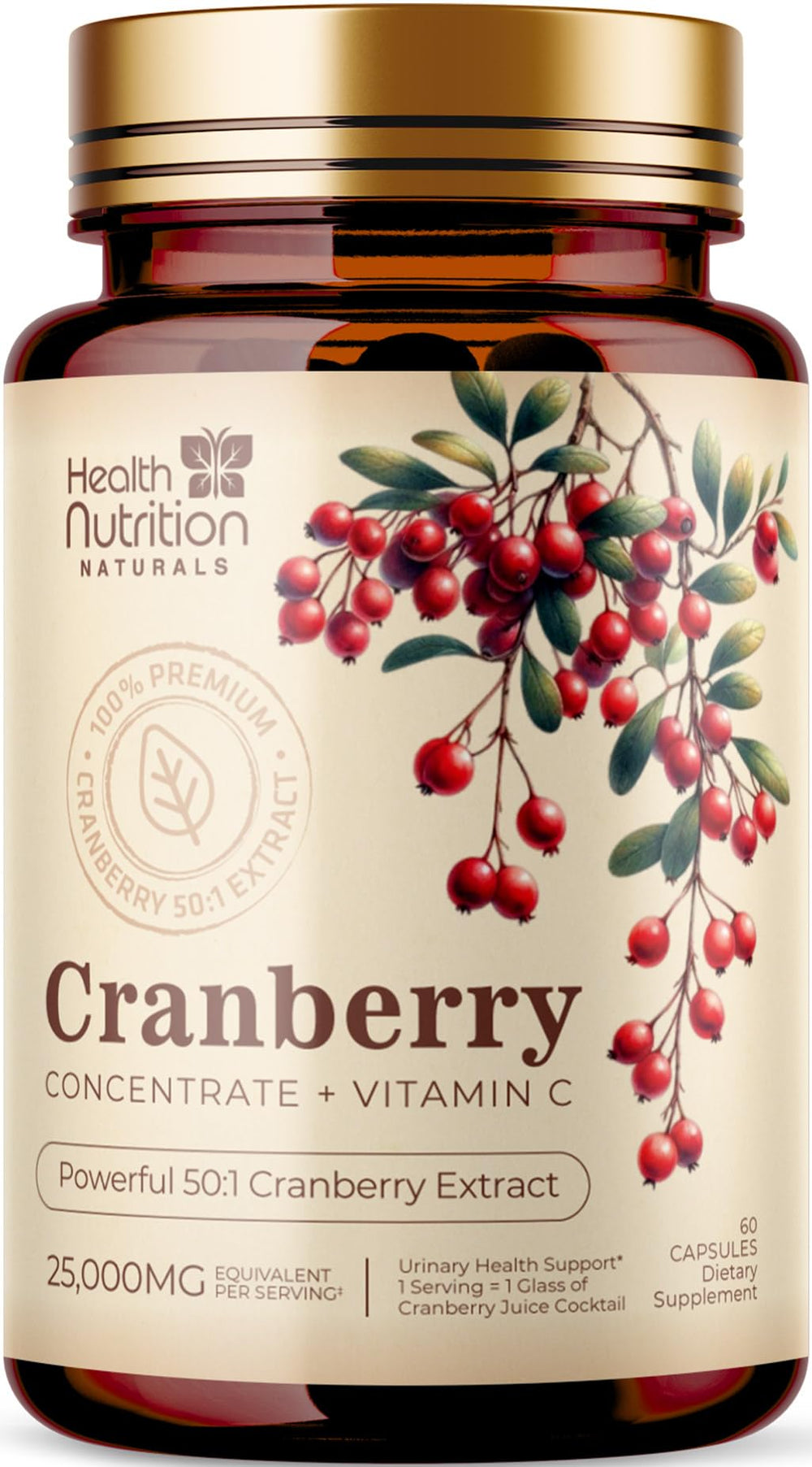 Health Nutrition Naturals Cranberry Pills bottle for urinary comfort and daily wellness