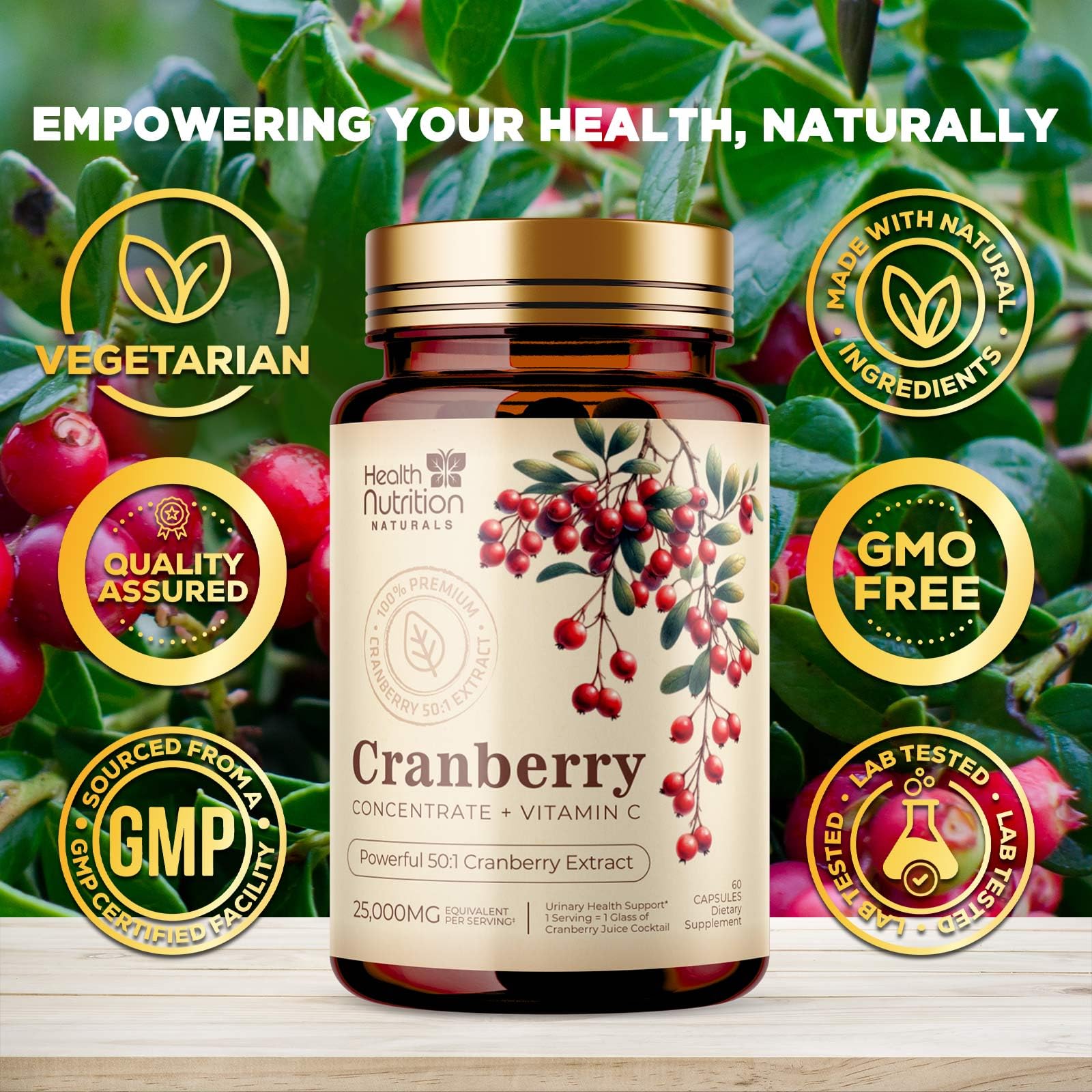 Health Nutrition Naturals Cranberry Pills with Vitamins C and E on label