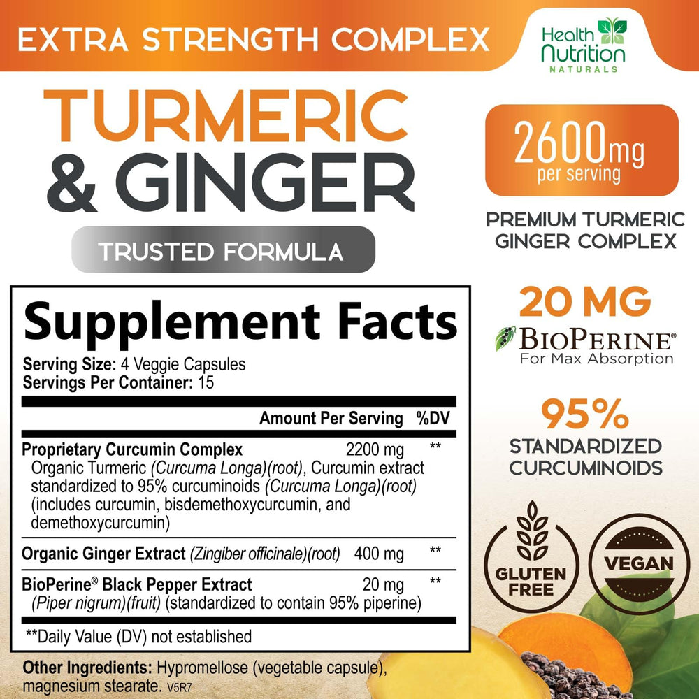 Health Nutrition Naturals Curcuma con jengibre para absorción óptima