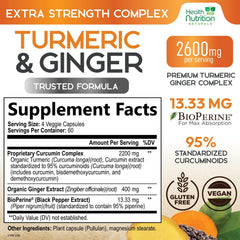 Health Nutrition Naturals 95-percent curcuminoids capsules offer high potency for daily joint support