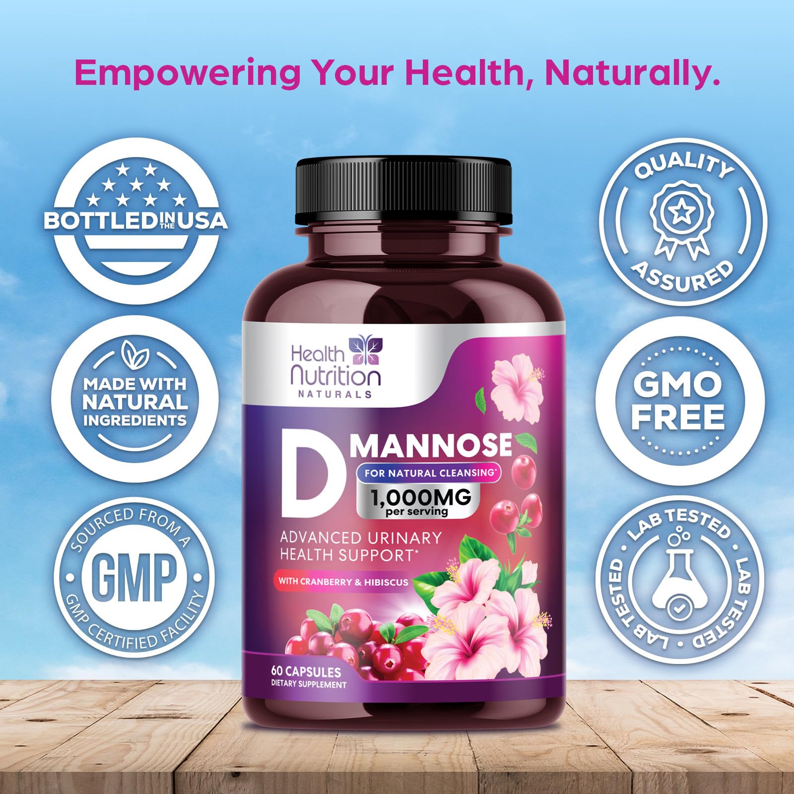 Health Nutrition Naturals D-Mannose con hibisco para antioxidantes