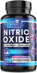 Health Nutrition Naturals Extra Strength Nitric Oxide Booster bottle front view for daily workouts