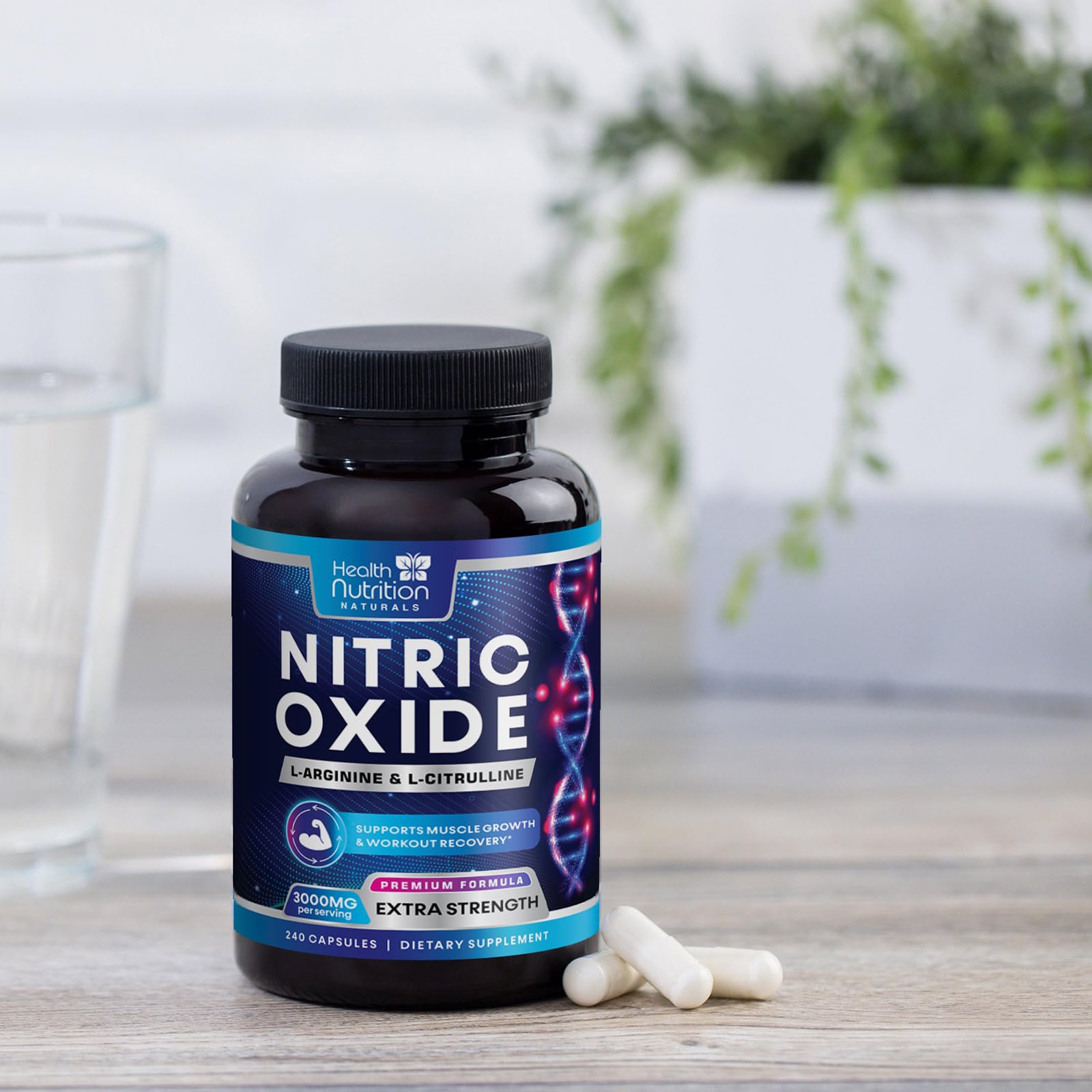 Health Nutrition Naturals Extra Strength Nitric Oxide Booster bottle top view
