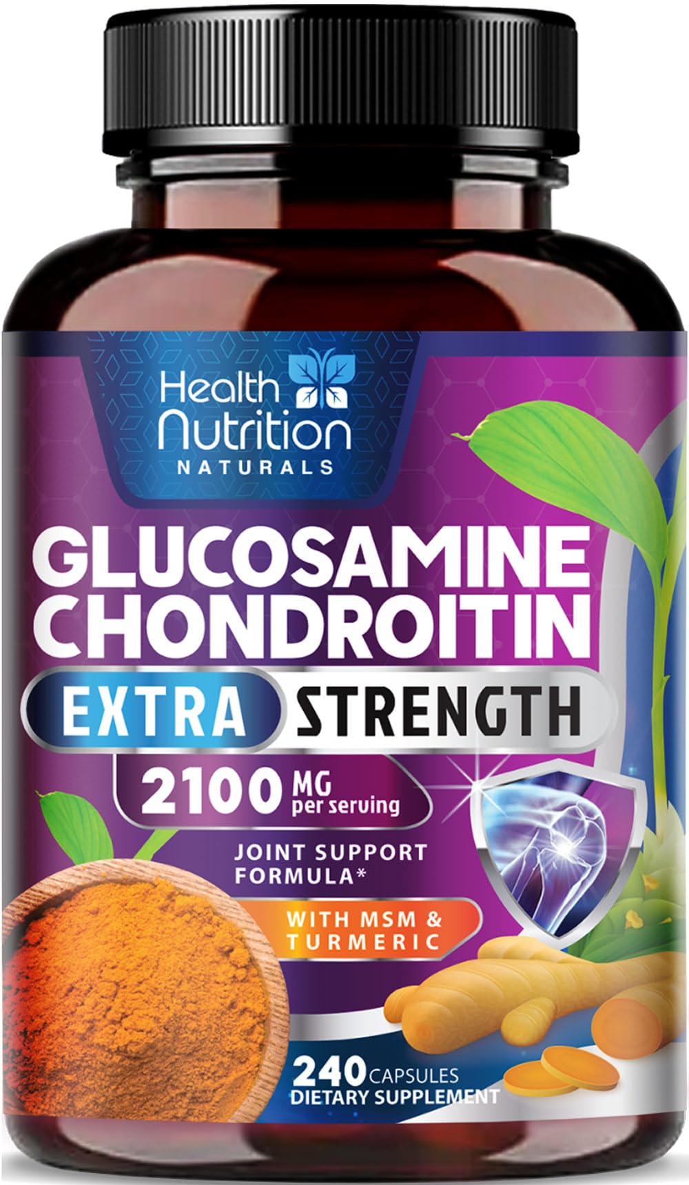 Health Nutrition Naturals Glucosamine Chondroitin 2100mg bottle supports joint comfort.