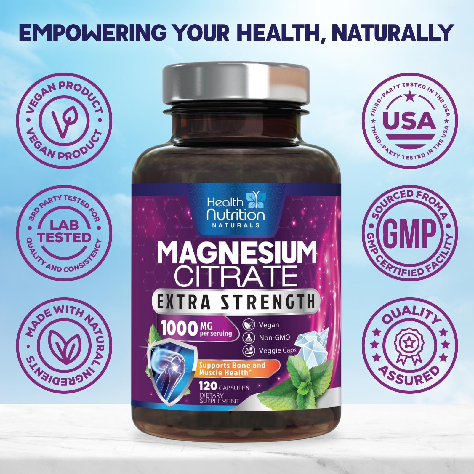 Health Nutrition Naturals label highlights high absorption citrate form