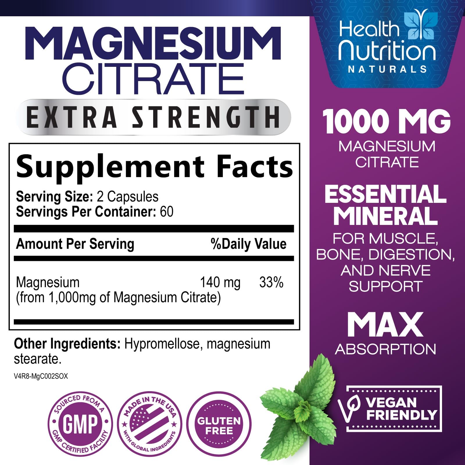 Pouring Health Nutrition Naturals magnesium citrate capsules shows easy daily intake