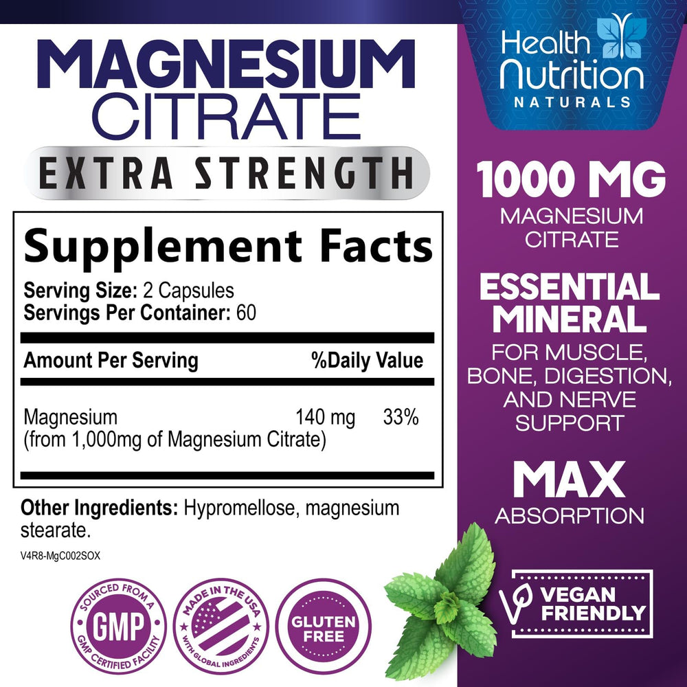 Pouring Health Nutrition Naturals magnesium citrate capsules shows easy daily intake