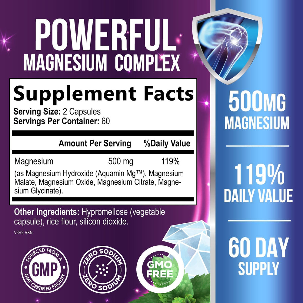 Health Nutrition Naturals magnesium complex capsules ready for daily use to support energy and nerves.