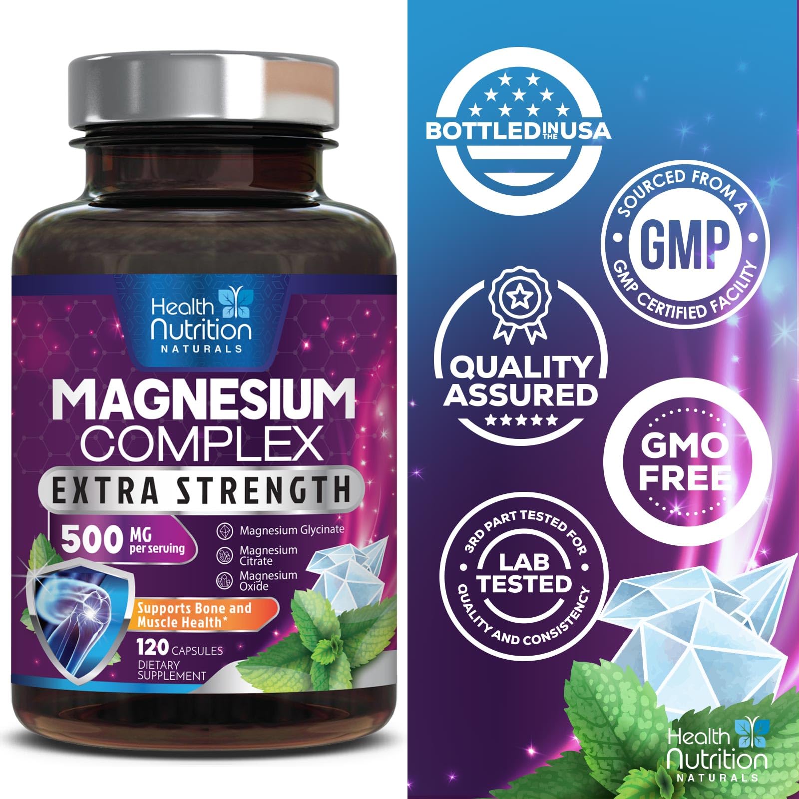 Health Nutrition Naturals magnesium glycinate forms image highlights high-bioavailability for better absorption.