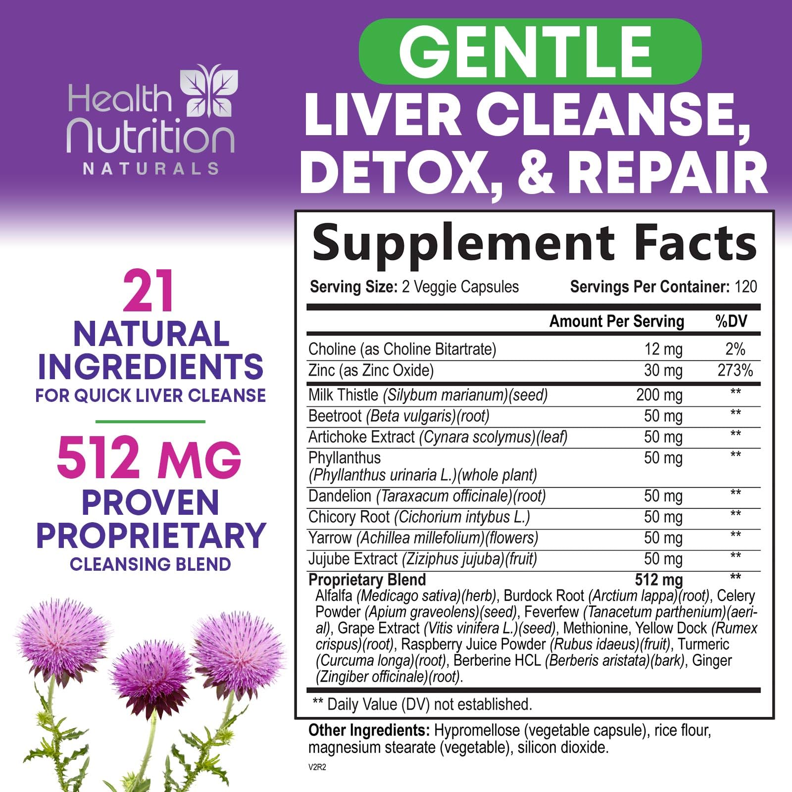 Health Nutrition Naturals milk-thistle capsules highlighting natural liver support and antioxidant virtues.