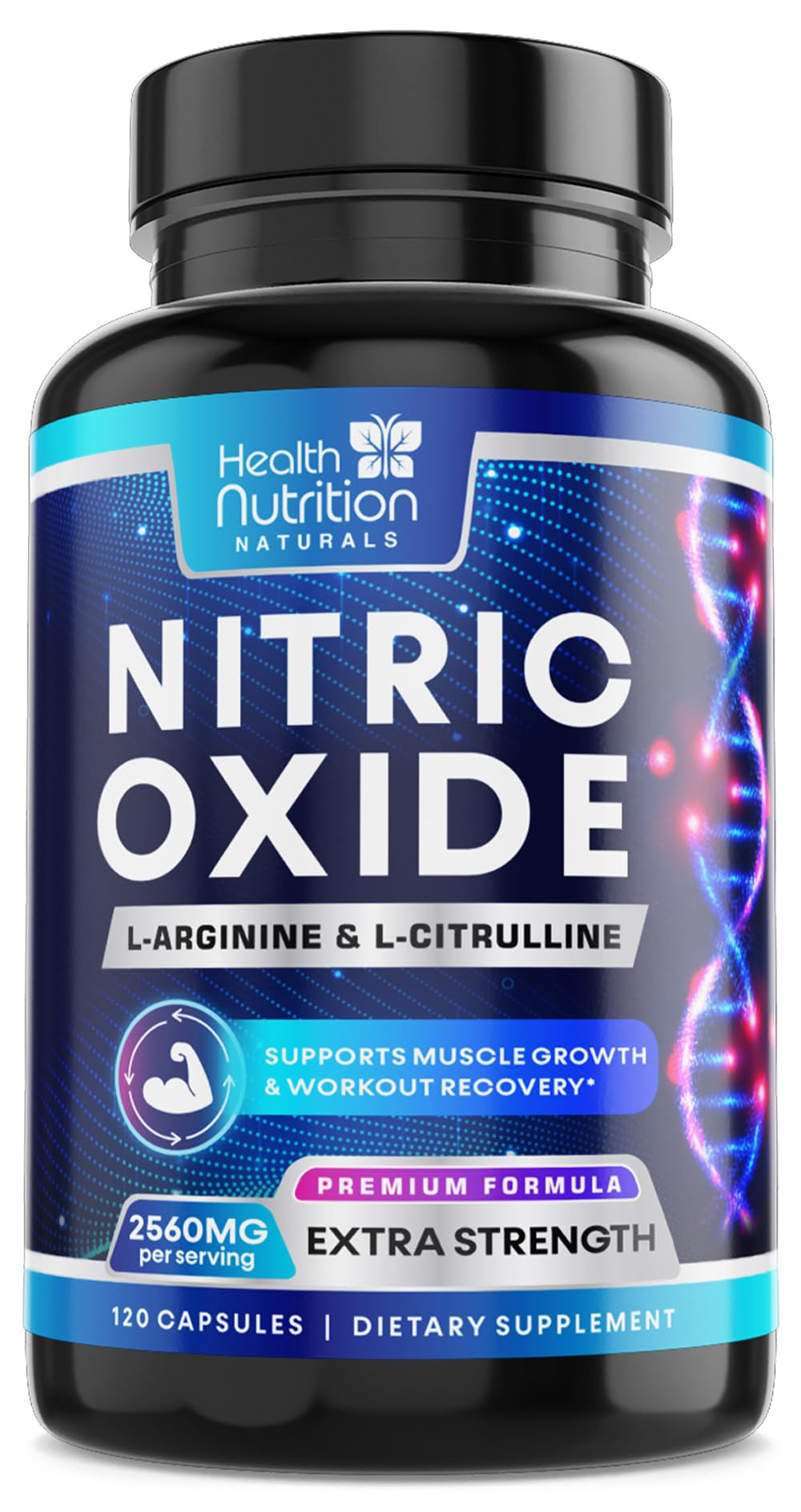 Health Nutrition Naturals Nitric Oxide Booster bottle for workouts and pumps.