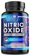 Health Nutrition Naturals Nitric Oxide Booster bottle for workouts and pumps.